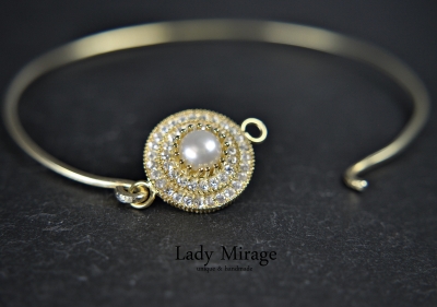 Armreif Silber 925 - Zirkonia - 14k Vergoldet - Süsswasserperle - Brautarmband -Armschmuck Damen - Handmade - Gift - Geschenk Weihnachten